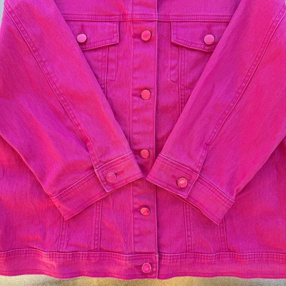 Diane Gilman DG2 Bright Pink Cropped 3/4 Sleeve Stretch Denim ~ Women’s Medium - Picture 4 of 7